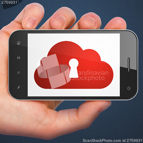 Image of Cloud technology concept: Cloud Whis Keyhole on smartphone