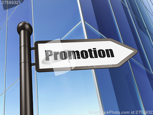 Image of Advertising concept: Promotion on Building background