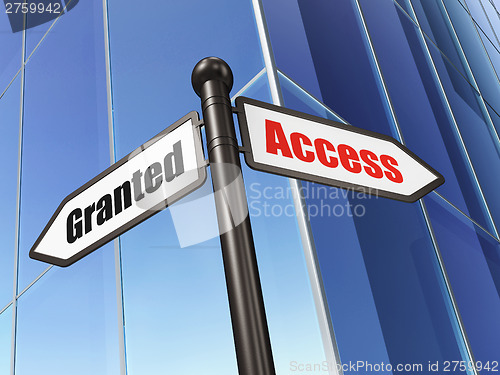 Image of Protection concept: Access Granted on Building background