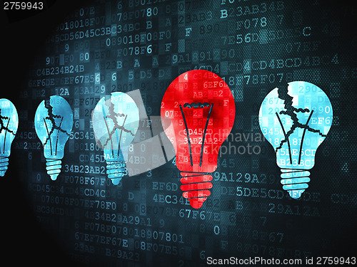 Image of Business concept: Lightbulb on digital background