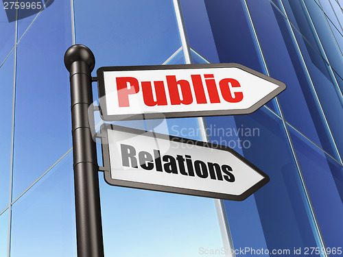 Image of Marketing concept: Public Relations on Building background