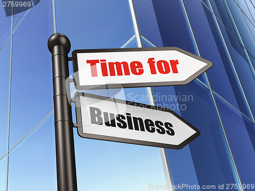Image of Time concept: Time for Business on Building background