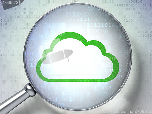 Image of Networking concept:  Cloud with optical glass on digital backgro
