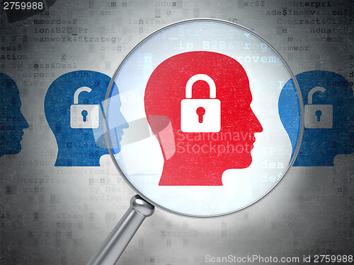 Image of Business concept: Head Whis Padlock with optical glass on digita
