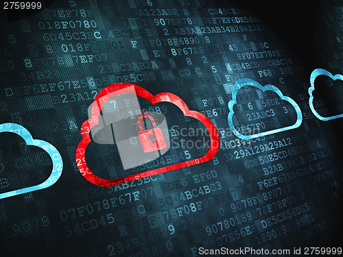 Image of Networking concept: Cloud Whis Padlock on digital background