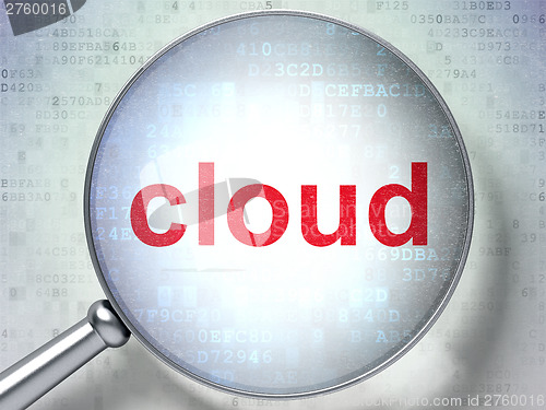 Image of Cloud technology concept: Cloud with optical glass on digital ba