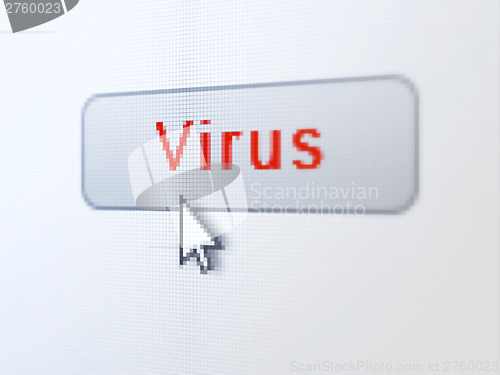 Image of Protection concept: Virus on digital button background