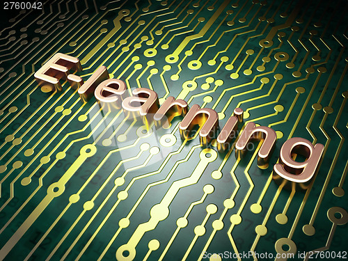 Image of Education concept: E-learning on circuit board background