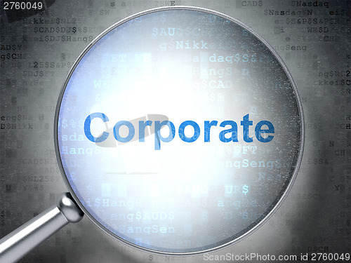 Image of Finance concept: Corporate with optical glass on digital backgro