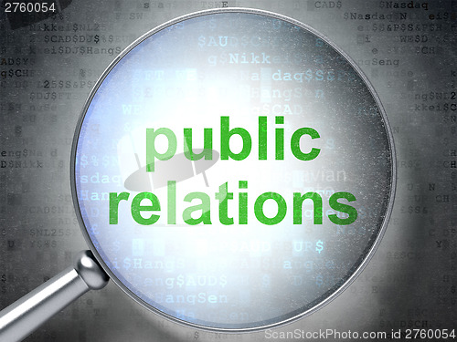 Image of Marketing concept: Public Relations with optical glass