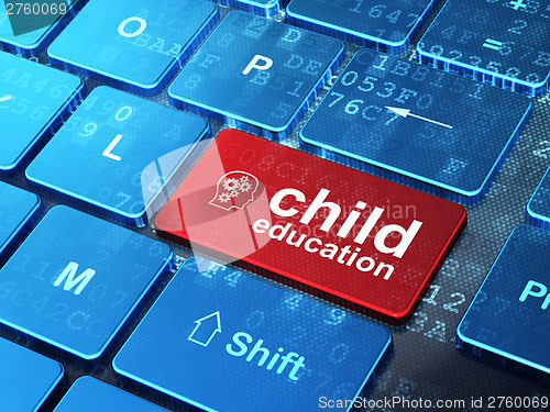 Image of Education concept: Head With Gears and Child Education on comput