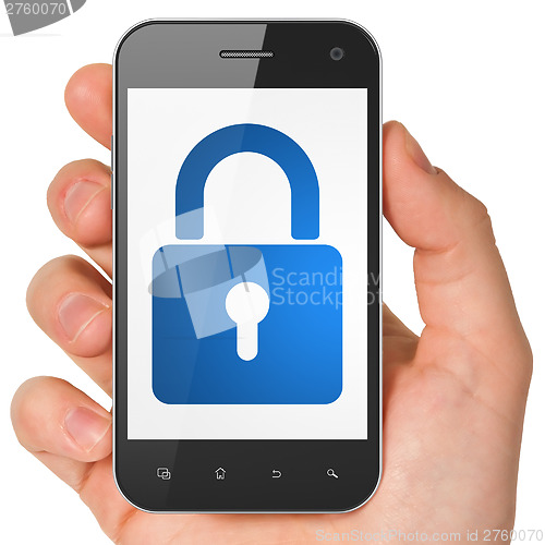 Image of Information concept: Closed Padlock on smartphone