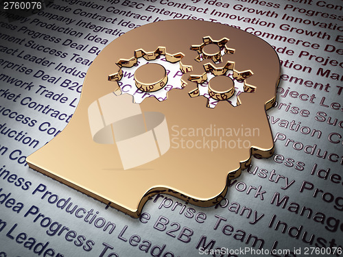 Image of Finance concept: Golden Head With Gears on Business background