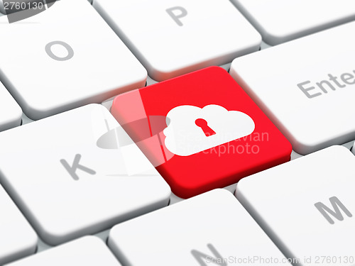 Image of Cloud technology concept: Cloud Whis Keyhole on computer keyboar