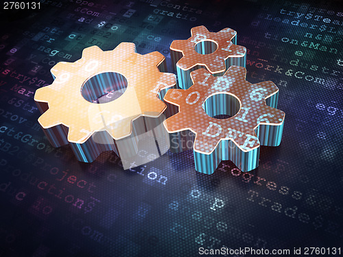 Image of Advertising concept: Golden Gears on digital background