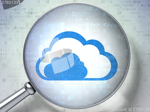 Image of Networking concept:  Cloud with optical glass on digital backgro