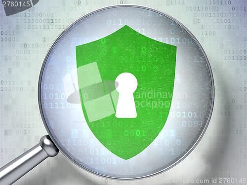 Image of Protection concept:  Shield With Keyhole with optical glass on d