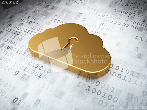 Image of Cloud technology concept: Golden Cloud Whis Keyhole on digital b