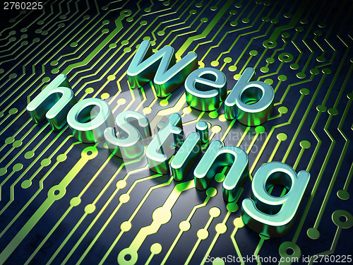 Image of SEO web design concept: Web Hosting on circuit board background