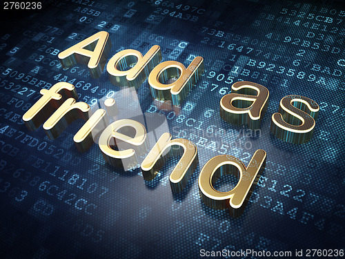 Image of Social network concept: Golden Add as Friend on digital backgrou