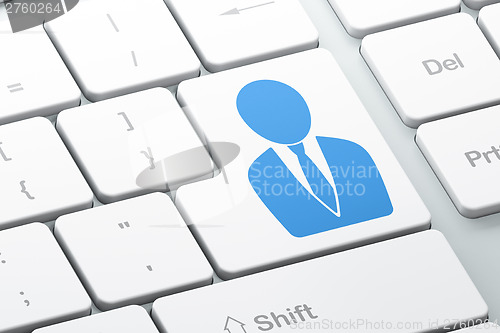 Image of Law concept: Business Man on computer keyboard background