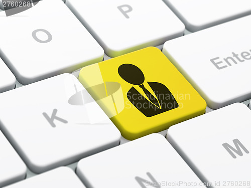 Image of Law concept: Business Man on computer keyboard background