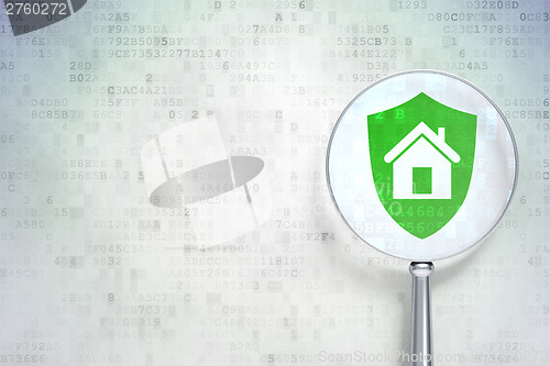Image of Safety concept:  Shield with optical glass on digital background