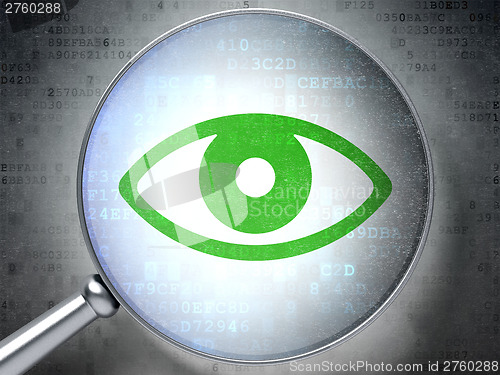 Image of Privacy concept:  Eye with optical glass on digital background