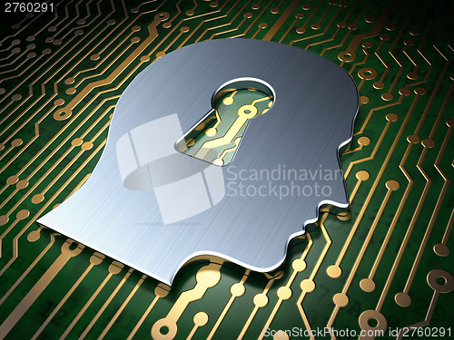 Image of Safety concept: Head Whis Keyhole on circuit board background