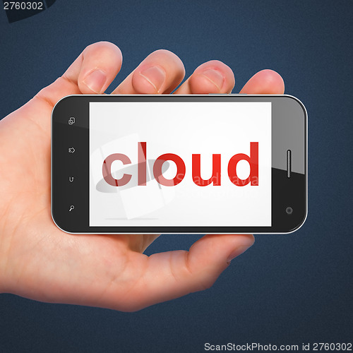 Image of Networking concept: Cloud on smartphone