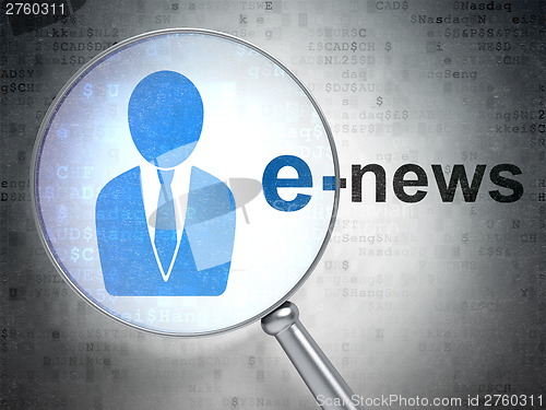 Image of News concept: Business Man and E-news with optical glass