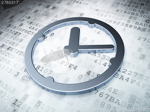 Image of Time concept: Silver Clock on digital background