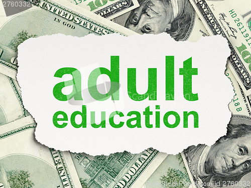 Image of Education concept: Adult Education on Money background