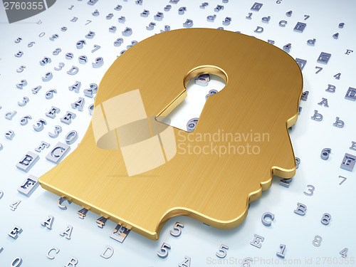 Image of Education concept: Golden Head Whis Keyhole on digital backgroun