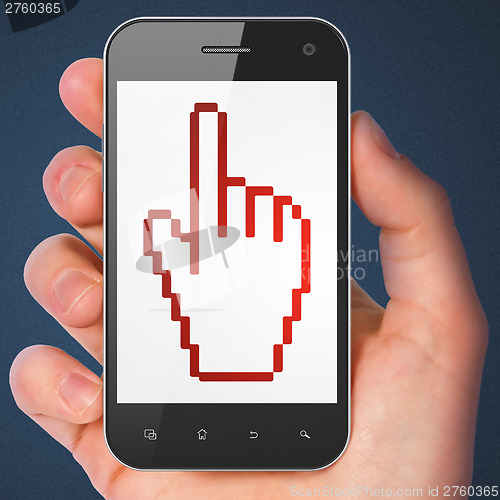 Image of Advertising concept: Mouse Cursor on smartphone
