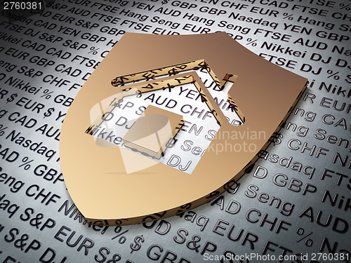 Image of Finance concept: Golden Shield on Money background