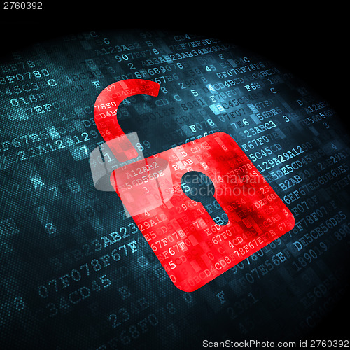Image of Information concept: Opened Padlock on digital background
