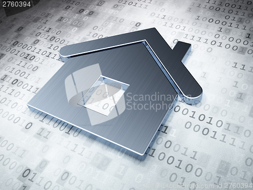 Image of Protection concept: Silver Home on digital background