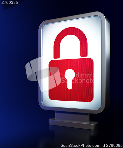 Image of Privacy concept: Closed Padlock on billboard background