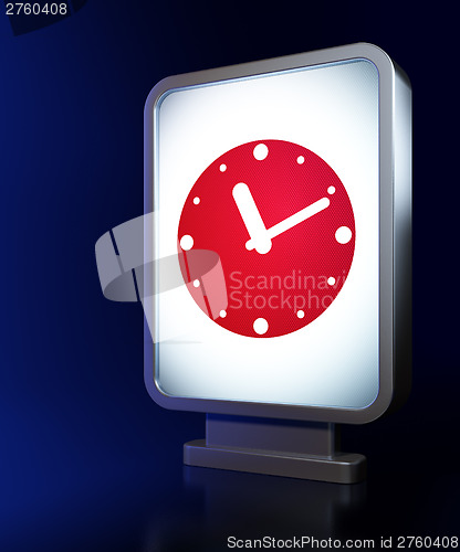 Image of Timeline concept: Clock on billboard background