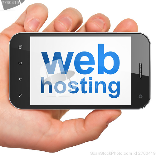 Image of SEO web development concept: Web Hosting on smartphone