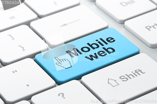 Image of website development concept: Mouse Cursor and Mobile Web on computer