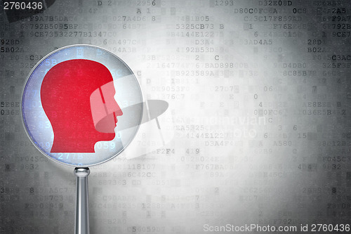 Image of Data concept:  Head with optical glass on digital background