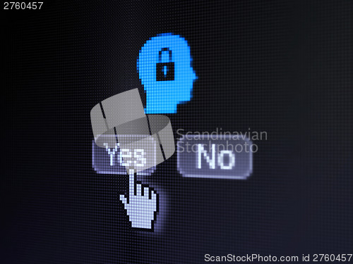Image of Data concept: Head Whis Padlock on digital computer screen