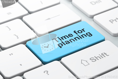 Image of Timeline concept: Clock and Time for Planning on computer keyboa