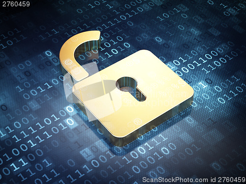 Image of Data concept: Golden Opened Padlock on digital