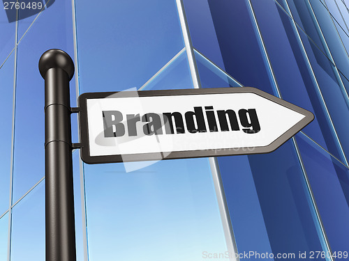 Image of Advertising concept: Branding on Business Building background