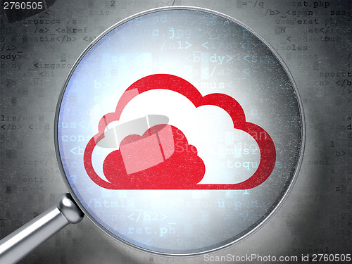 Image of Cloud technology concept:  Cloud with optical glass on digital b