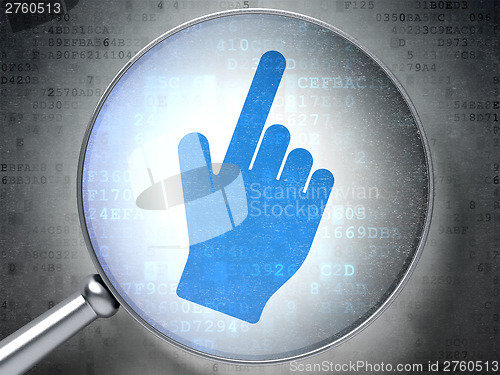 Image of Web design concept:  Mouse Cursor with optical glass on digital