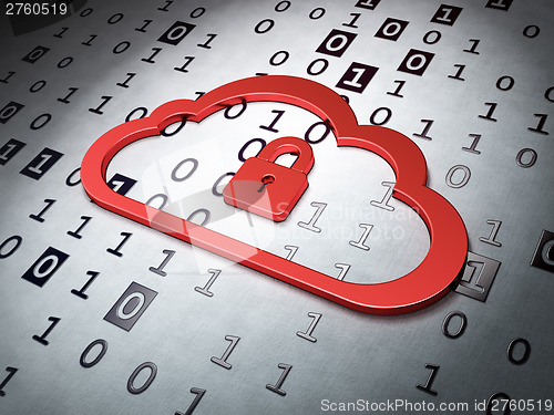 Image of computing concept:  Cloud Whis Padlock on Binary Code back